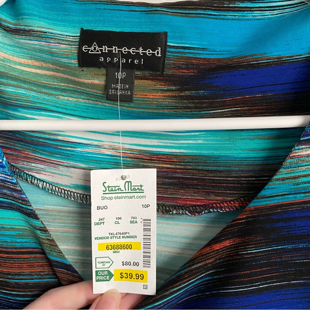 Connected Apparel Blue Abstract Dress 10P NWT - Picture 2 of 4